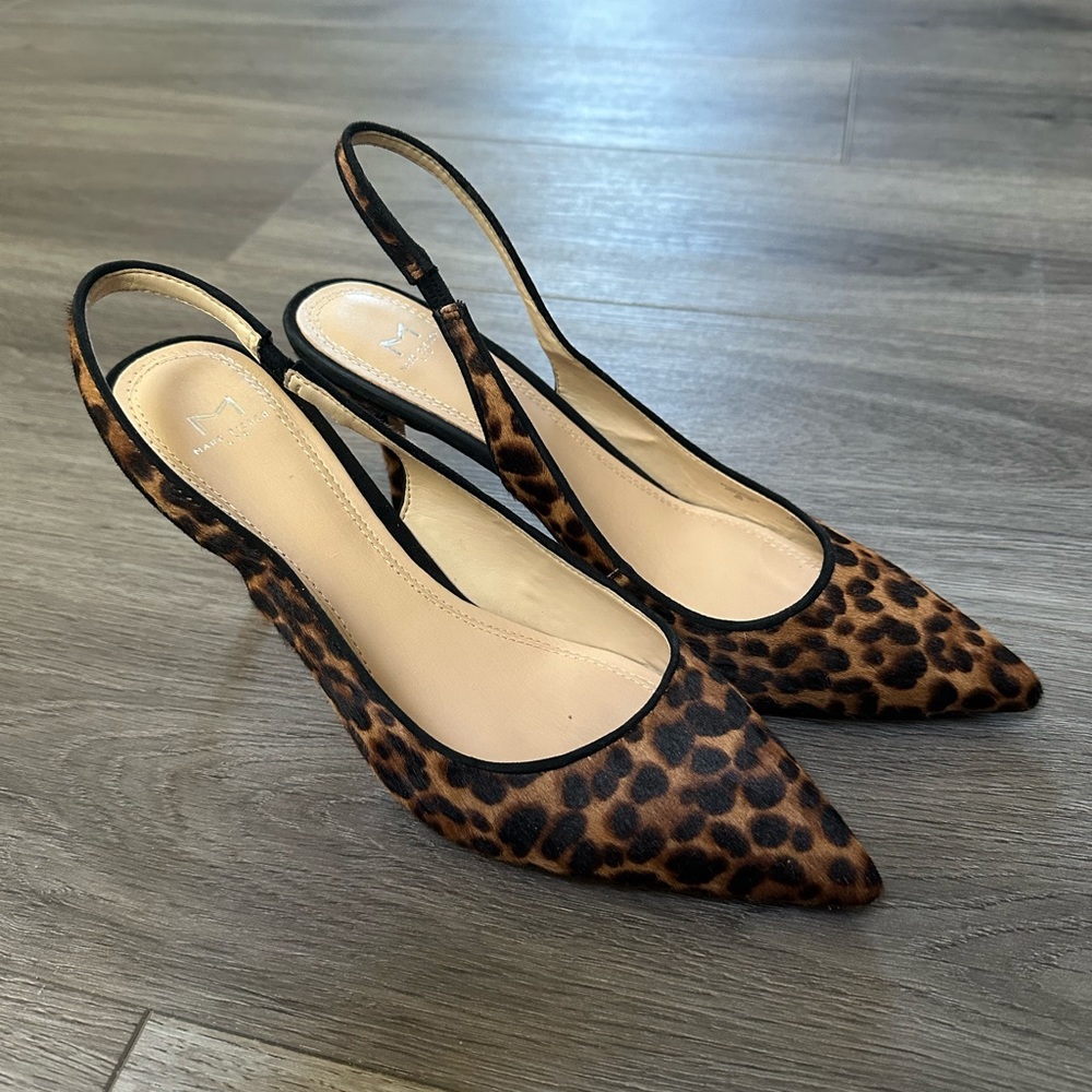 Marc Fisher Leopard Animal Print Calf Hair Slingback Heel